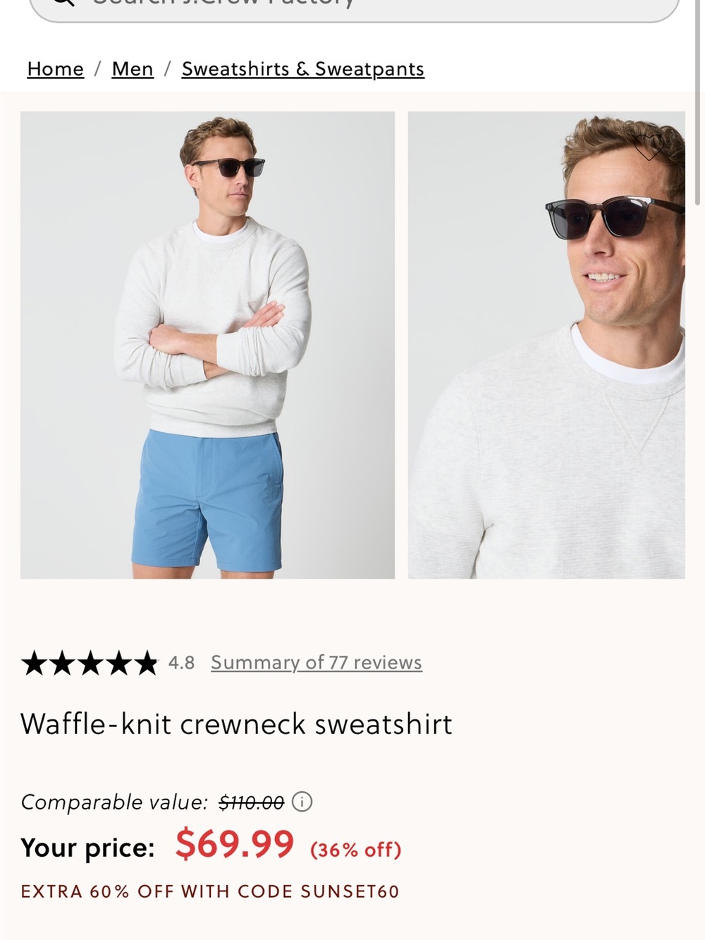 J. Crew Factory Light Gray Waffle-Knit Crewneck Sweatshirt - Hthr Mist